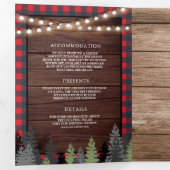 Rustic Wood Rood kerstfeest bruiloft Drieluik Uitnodiging (Binnenzijde eerst)