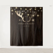 Rustic Wood Roos Gold Antlers Arrow Wedding Wandkleed (Voorkant)