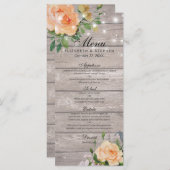 Rustic Wood Rose Floral String Lights Mariage Menu (Devant / Derrière)