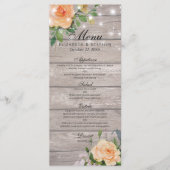 Rustic Wood Rose Floral String Lights Mariage Menu (Devant)