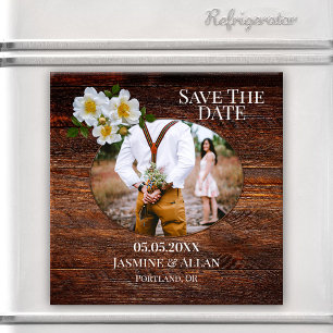 Rustic Wood Roses Photo Save the Date Magnet