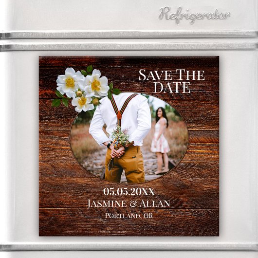 Rustic Wood Roses Photo Save the Date Magnet