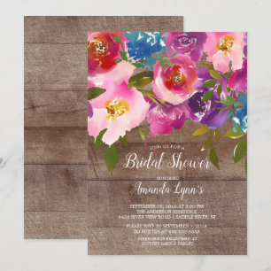 Rustic Wood Roze Flowers Bridal Shower Invitation Kaart