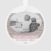 Rustic Wood Roze kerstfamilie Foto Ornament (achterkant)