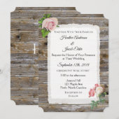 Rustic Wood roze Rose Elegant Wedding Invitation Kaart (Voorkant / Achterkant)