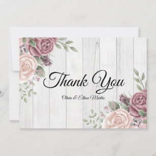 Rustic Wood Roze Waterverf Boho Floral Dank u Bedankkaart