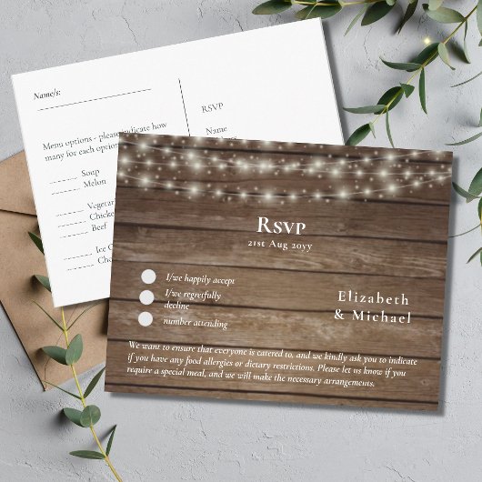 Rustic Wood RSVP met menuSjabloon Briefkaart