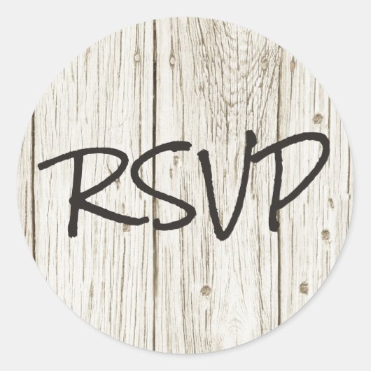 Rustic Wood RSVP Ronde Sticker (Voorkant)