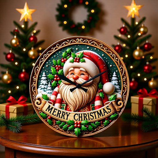 Rustic Wood Santa Merry Grote Klok