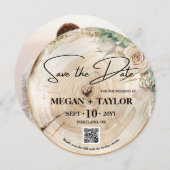 Rustic Wood Save the Date Photo Wedding QR Code Kaart (Voorkant / Achterkant)