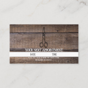 Rustic Wood Scissor Hair Salon Appointment Card Visitekaartje