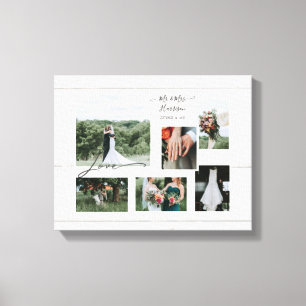 Rustic Wood Script Weddenschap Collage 6 Foto's Canvas Afdruk