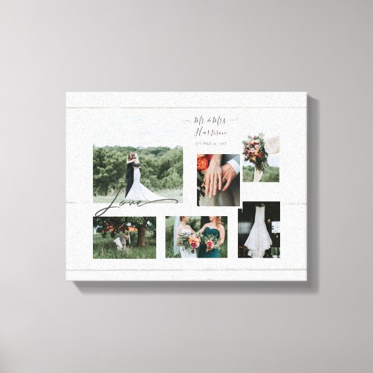 Rustic Wood Script Weddenschap Collage 6 Foto's Canvas Afdruk (Voorkant)