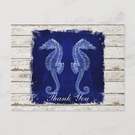 Rustic Wood Seahorse bruiloft Dank u Briefkaart (Voorkant)