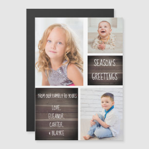 Rustic Wood Season's Greetings Kerstmagneet