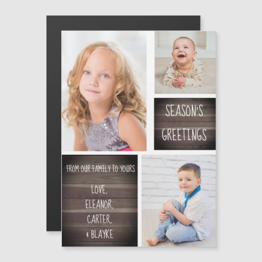 Rustic Wood Season's Greetings Kerstmagneet (Voorkant / Achterkant)