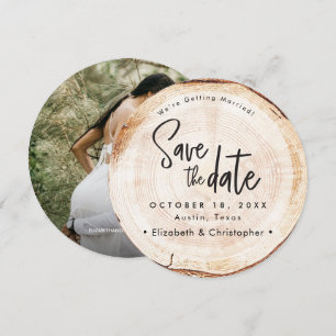 Rustic Wood Slice bruiloft Save the Date Kaart