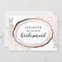 Rustic Wood Slice Copper Bridesmaid-Kaart
