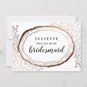 Rustic Wood Slice Copper Bridesmaid-Kaart