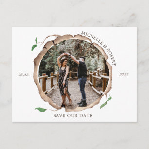 Rustic Wood Slice Foto Sla de datum briefkaart