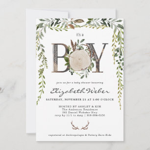 Rustic Wood Slice Greenery Baby shower Uitnodiging