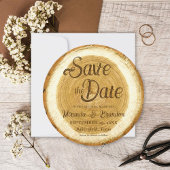 Rustic Wood Slice Wedding Save the Date Card Kaart