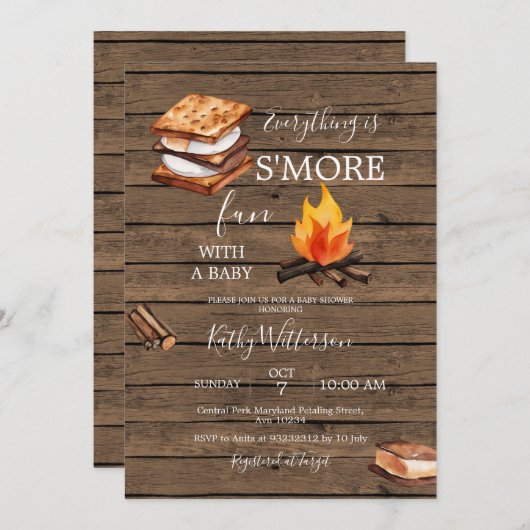 Rustic Wood S'more Fun Baby shower Invitation (Devant / Derrière)