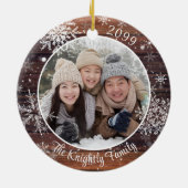 Rustic Wood Snowflake Foto gepersonaliseerd Keramisch Ornament (Achterkant)