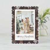 Rustic Wood Snowflake Foto Vrolijke Kerst Kaart (Staand voorkant)