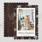 Rustic Wood Snowflake Foto Vrolijke Kerst Kaart (Voorkant / Achterkant)