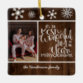 Rustic Wood Snowflake Geweldige tijd Keramisch Ornament (Voorkant)