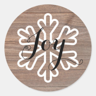 Rustic Wood Snowflake Joy - Circle Sticker