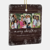 Rustic Wood Snowflake Photo Merry Kerstmis Keramisch Ornament (Rechts)