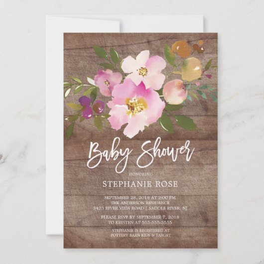 Rustic Wood Spring Bouquet Baby shower Uitnodiging (Voorkant)