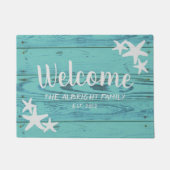 Rustic Wood Starfish Limpet Shell Blue Deurmat (Voorkant)