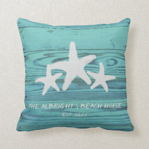 Rustic Wood Starfish Limpet Shell Blue Kussen