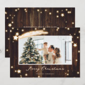 Rustic Wood Starry Photo Joyeuses Cartes de Noël (Devant / Derrière)