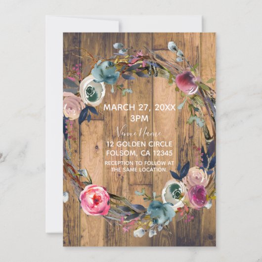 Rustic Wood Stick Floral Wreath Botanical Wedding Kaart (Achterkant)