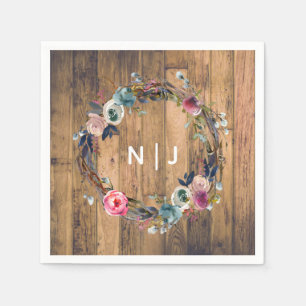 Rustic Wood Stick Floral Wreath Botanical Wedding Servet