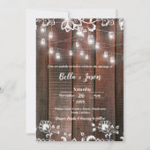 Rustic Wood String Light Barn Lace Country Wedding Kaart (Voorkant)