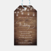 Rustic Wood String Light Mason Jar Script Wedding Cadeaulabel (Achterkant)