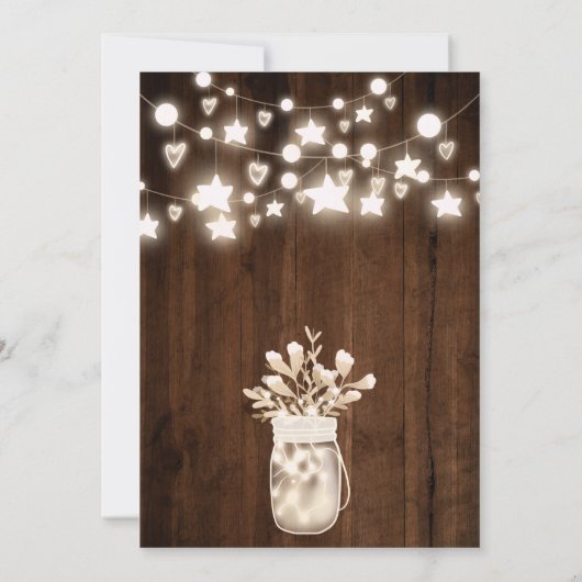 Rustic wood string light mason jar Sweet 16 Kaart (Achterkant)