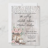 Rustic Wood String Light Rozen Country Wedding Kaart (Voorkant)