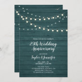 Rustic Wood & String Lights 25 Wedding Jubileum Kaart (Voorkant / Achterkant)