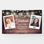 Rustic Wood String Lights 2 Foto Afstuderen Spandoek (Horizontaal)