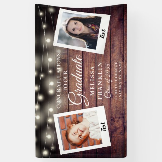 Rustic Wood String Lights 2 Foto Afstuderen Spandoek (Verticaal)