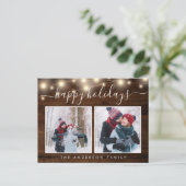 Rustic Wood String Lights 2 Photo Holiday Briefkaart (Staand voorkant)