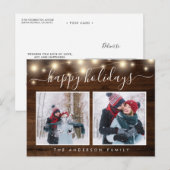 Rustic Wood String Lights 2 Photo Holiday Briefkaart (Voorkant / Achterkant)