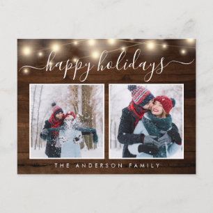 Rustic Wood String Lights 2 Photo Holiday Briefkaart