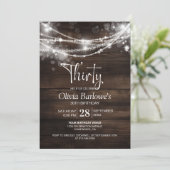 Rustic Wood String Lights 30e Verjaardagsfeest Kaart (Staand voorkant)